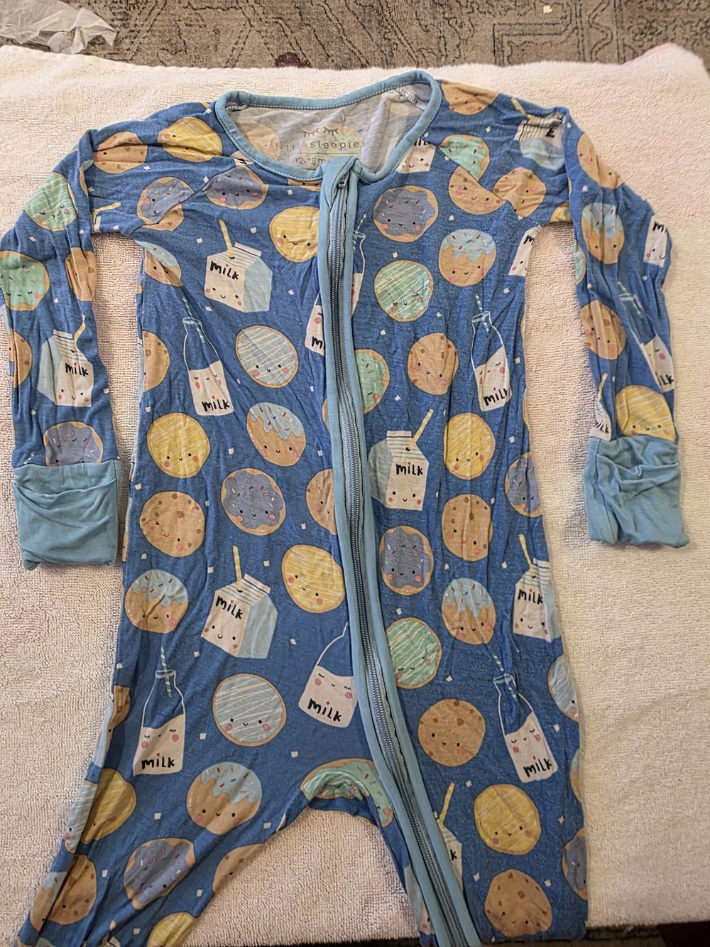 Blue Milk & Cookies Little Sleepies Zippy 12-18mo
